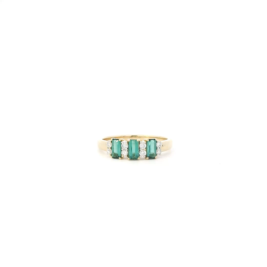 14K Yellow Gold Green Tourmaline & Diamond Women's Ring - 0.16ct