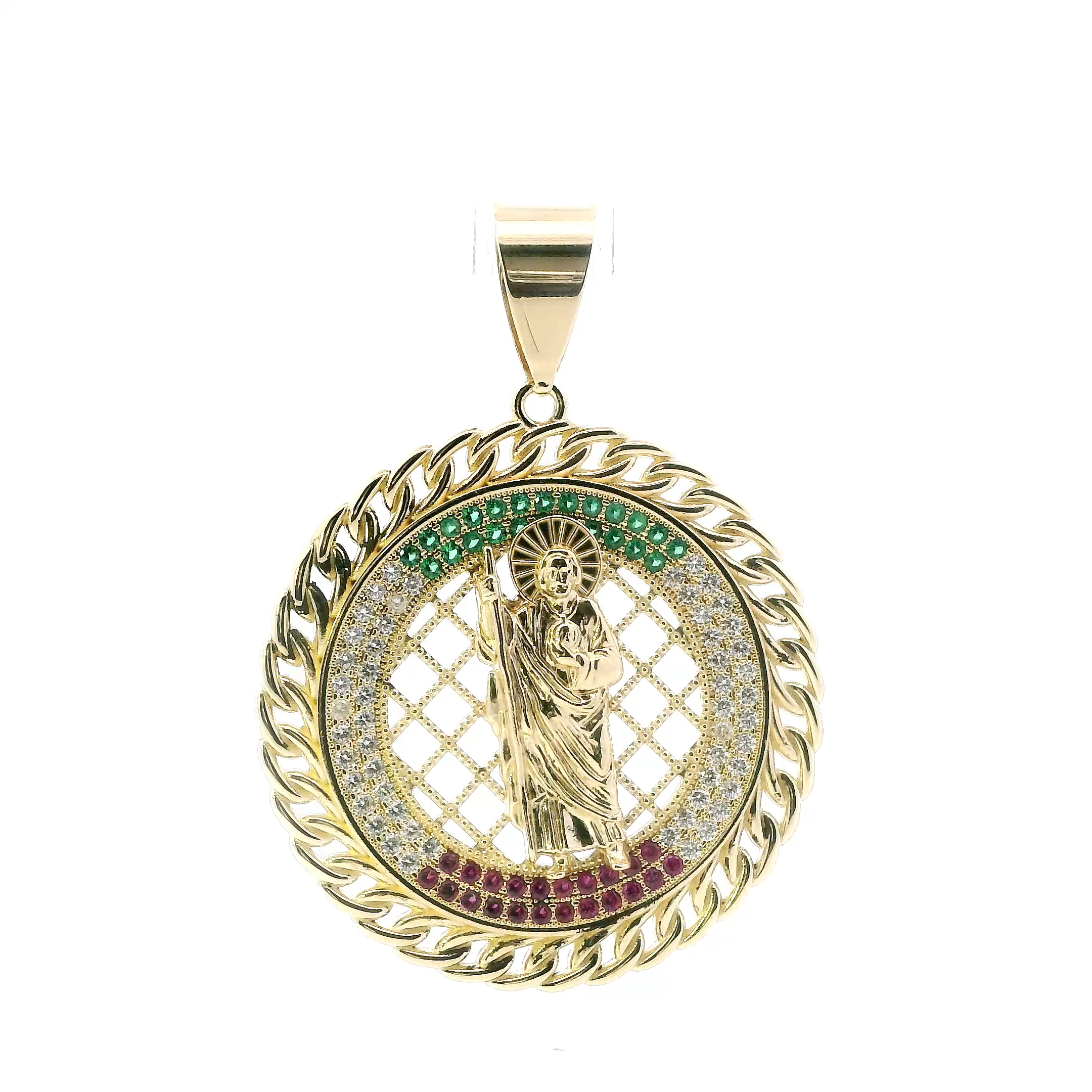 14K Yellow Gold San Judas Curb Outline Pendant