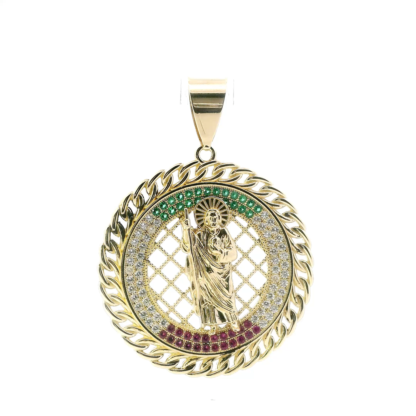 14K Yellow Gold San Judas Curb Outline Pendant