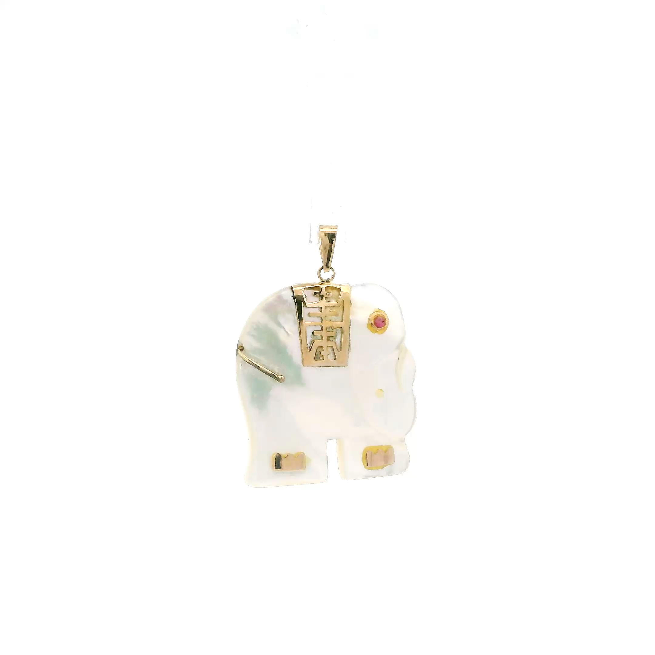 10K Yellow Gold Mother of Pearl Elephant Pendant