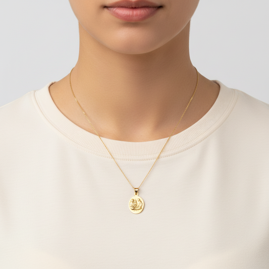 14K Yellow Gold Oval Religious Pendant