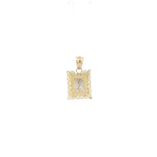 10K Yellow & White Gold Letter "R" Filigree Pendant