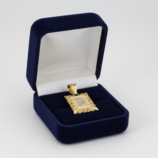10K Yellow & White Gold Letter "R" Filigree Pendant