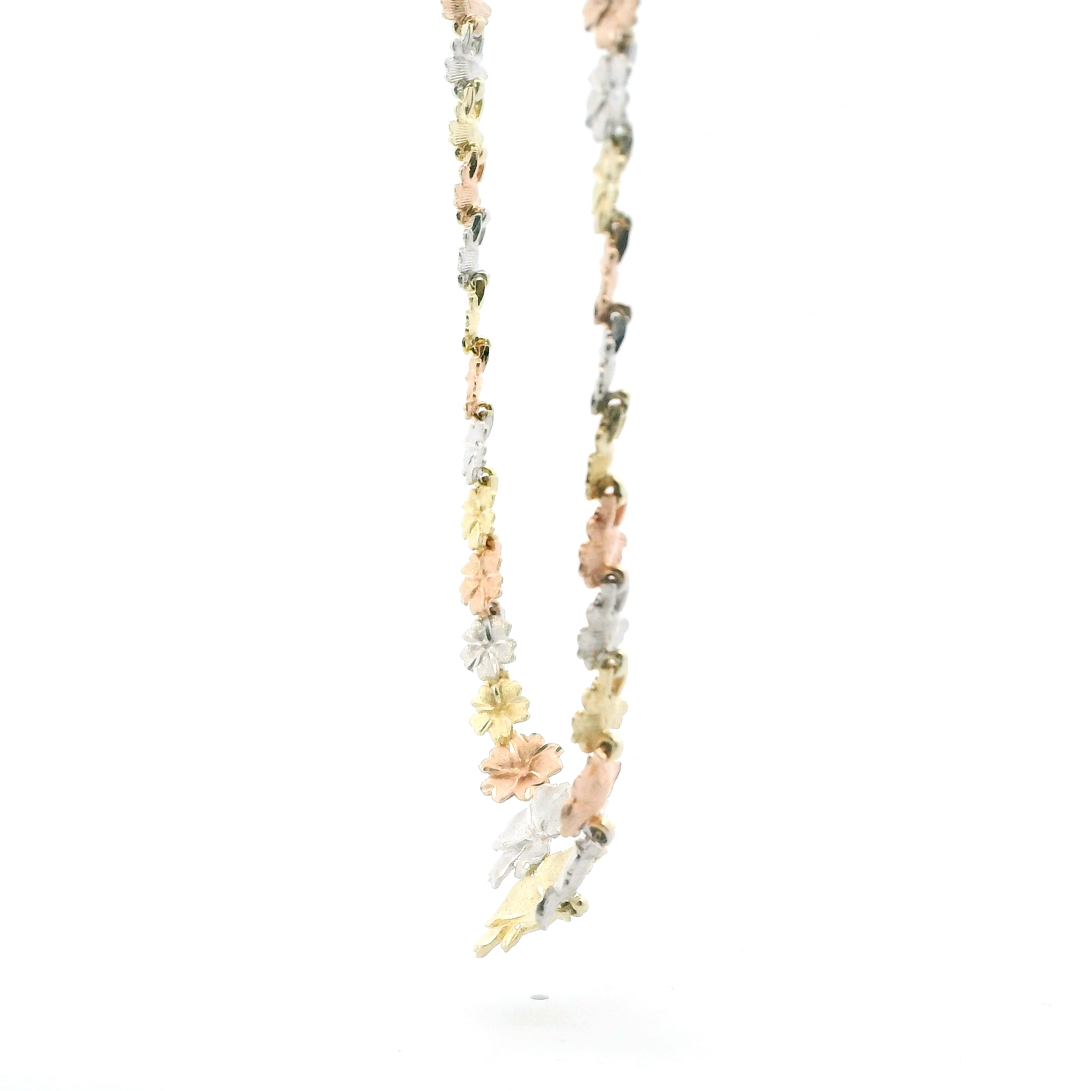 14K Tri Color Tapered Plumeria Linked Necklace