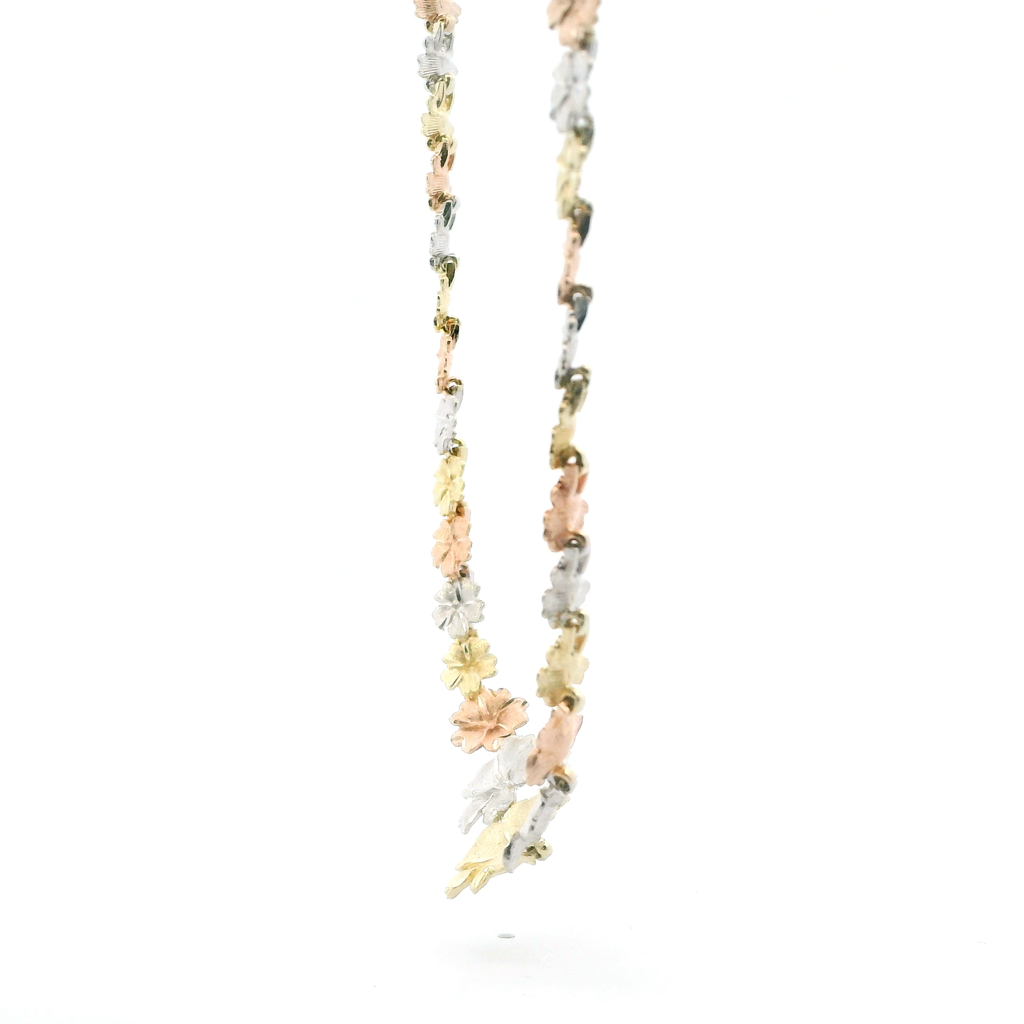 14K Tri Color Tapered Plumeria Linked Necklace
