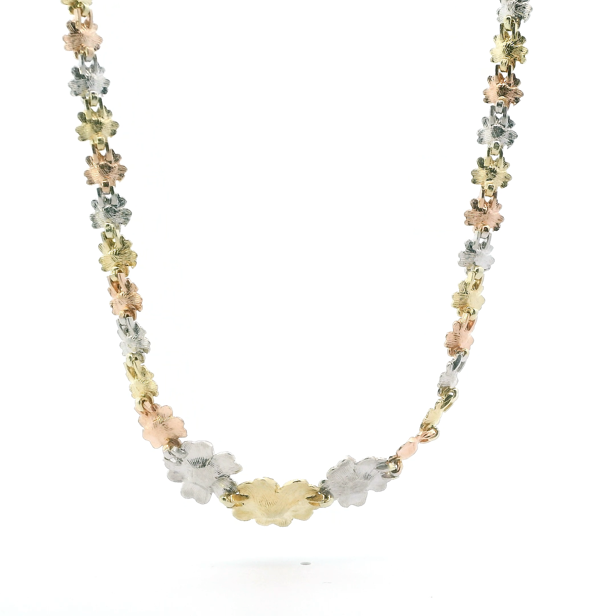 14K Tri Color Tapered Plumeria Linked Necklace