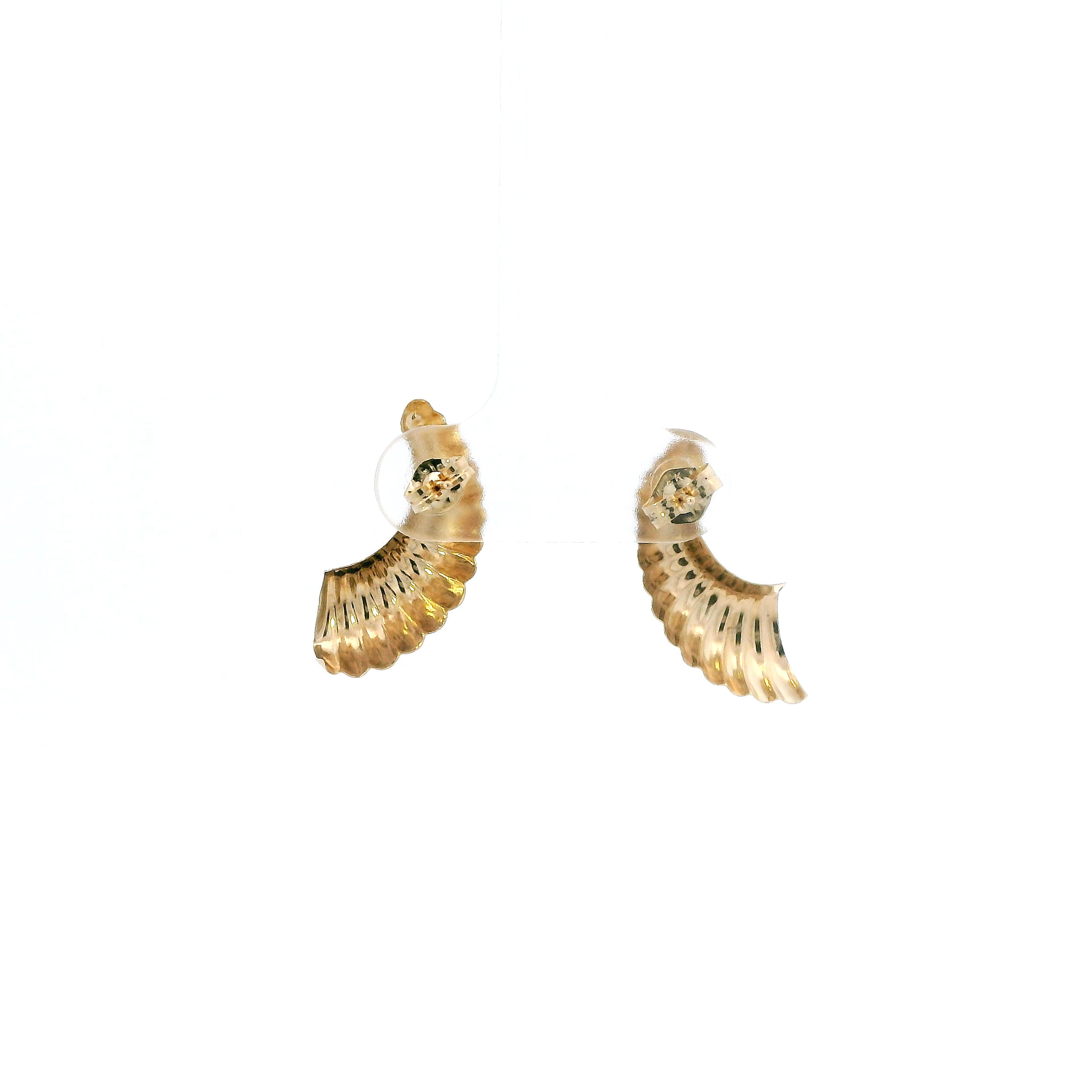 14K Yellow Gold Scalloped Curved Dangle Earrings