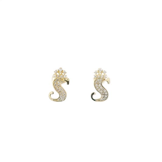 10K Yellow Gold Letter "S" Crown Stud Earrings