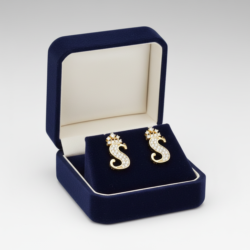 10K Yellow Gold Letter "S" Crown Stud Earrings