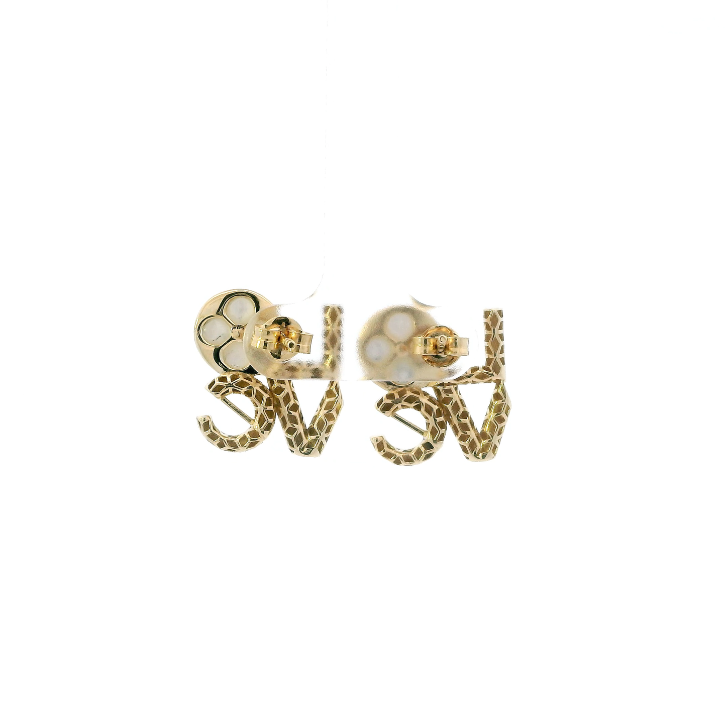 14K Yellow Gold Clover "Love" Earrings