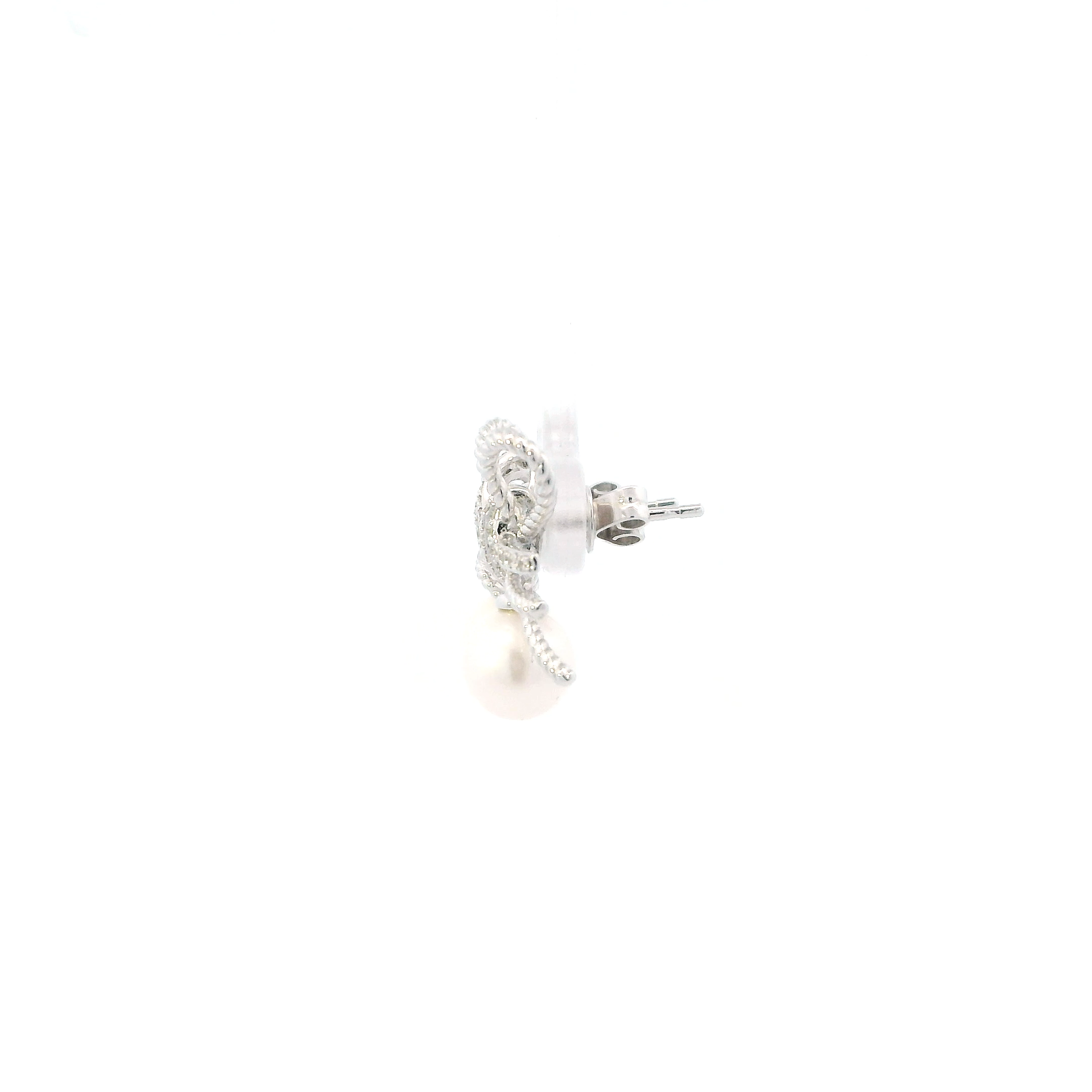 14K White Gold Pearls & Diamond Earrings