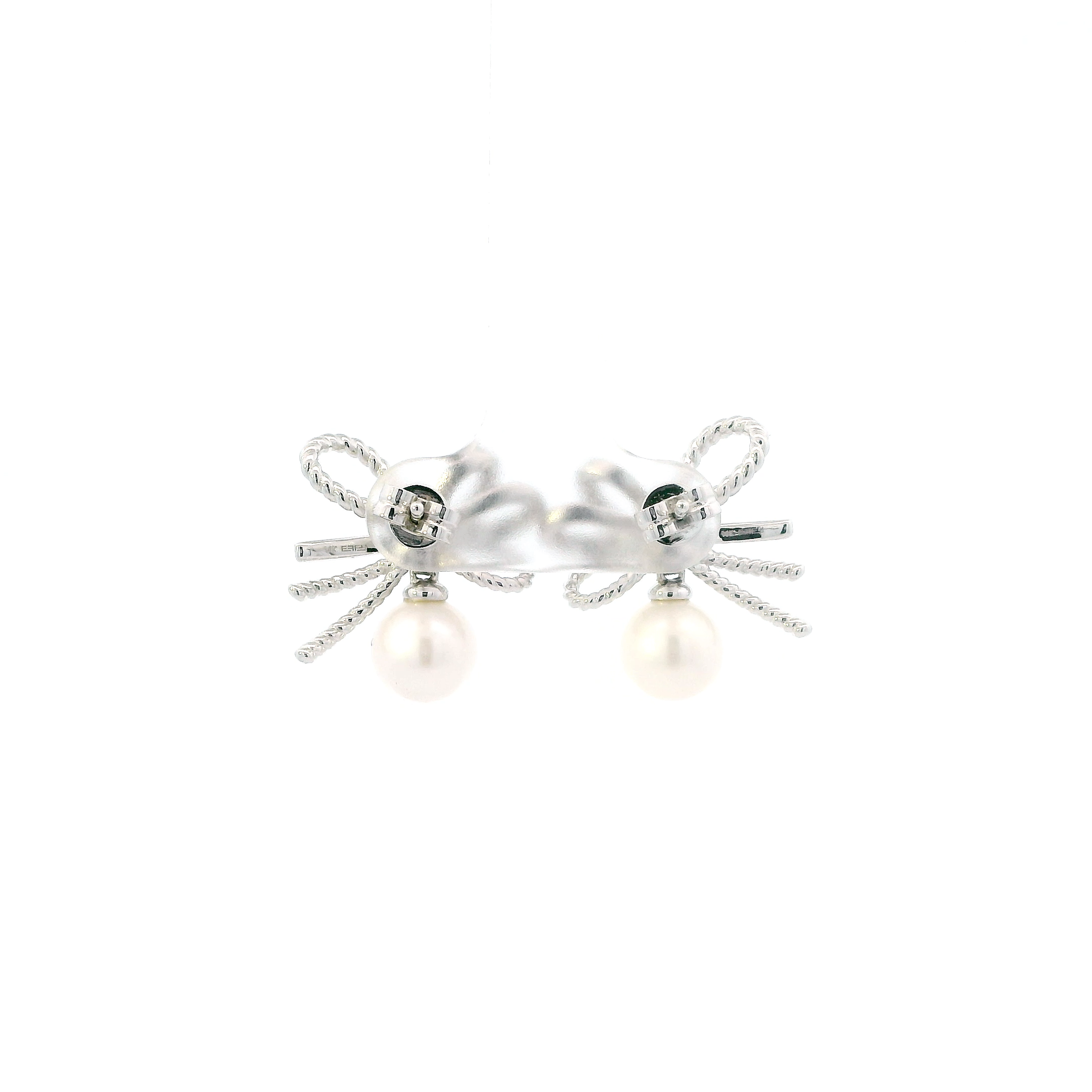 14K White Gold Pearls & Diamond Earrings