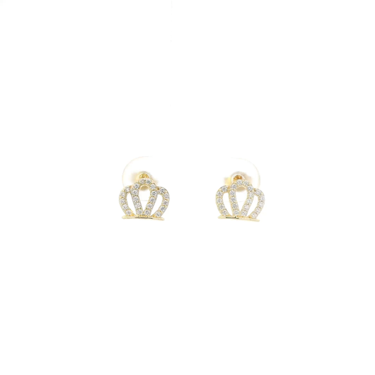 14K Yellow Gold Crown Stud Earrings