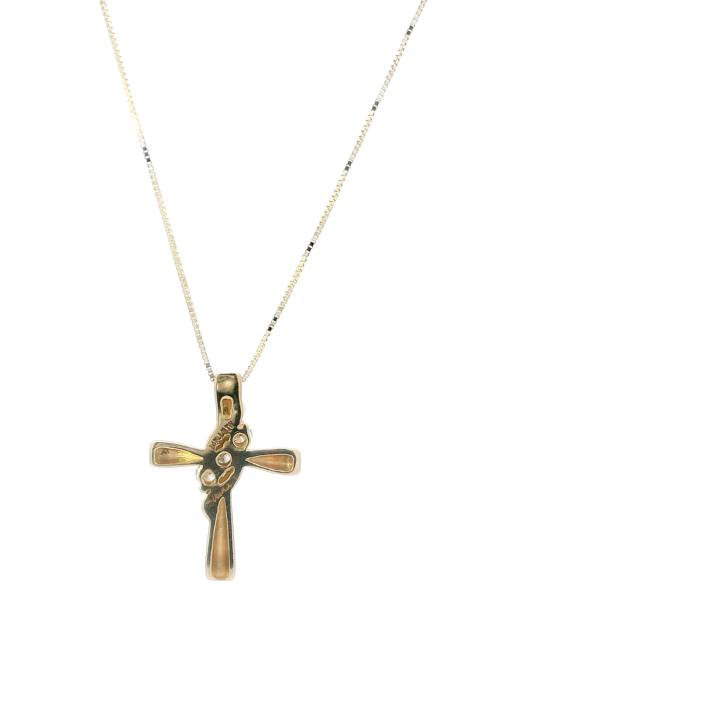 14K Yellow Gold Diamond Cross Pendant & Box Chain-0.13ct