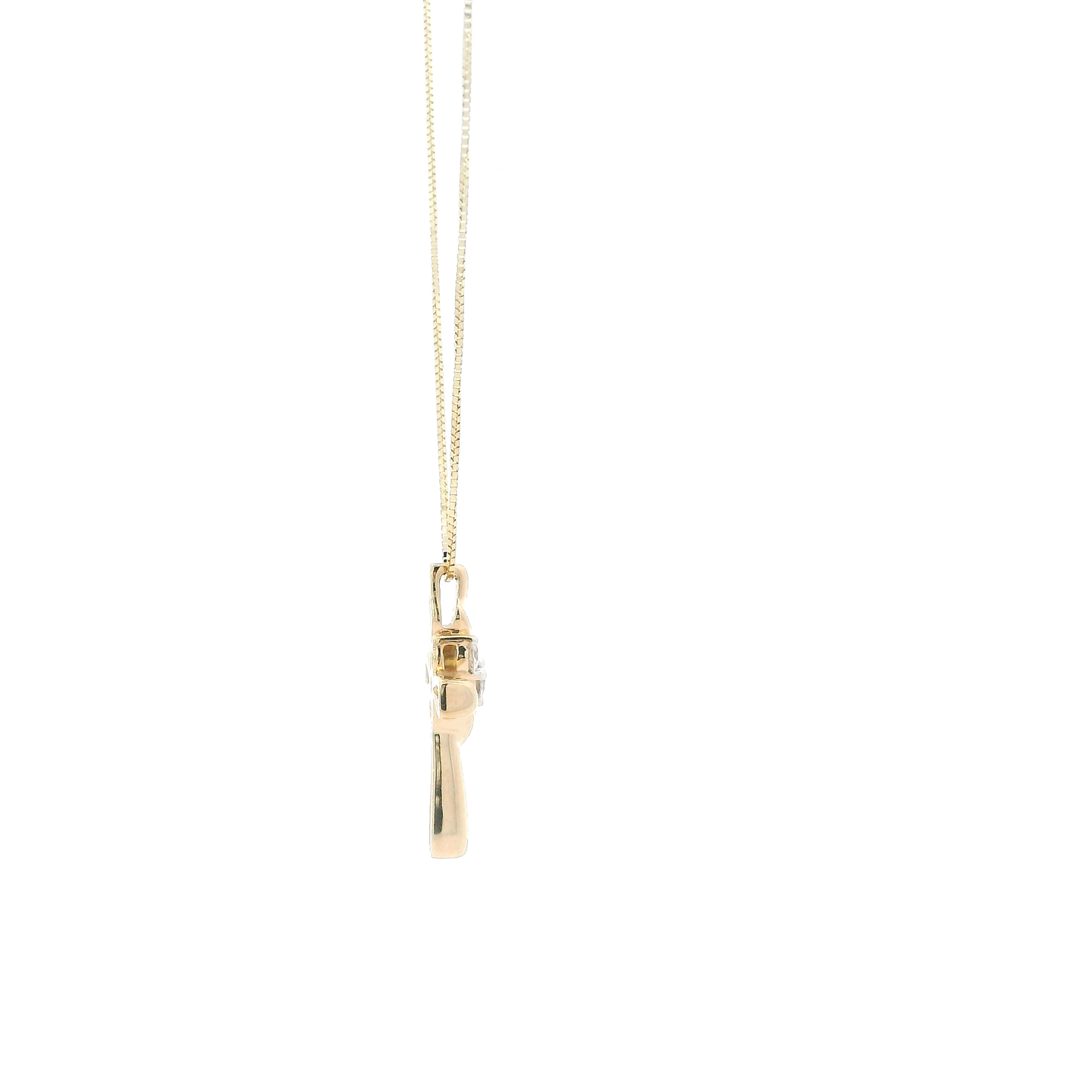 14K Yellow Gold Diamond Cross Pendant & Box Chain-0.13ct