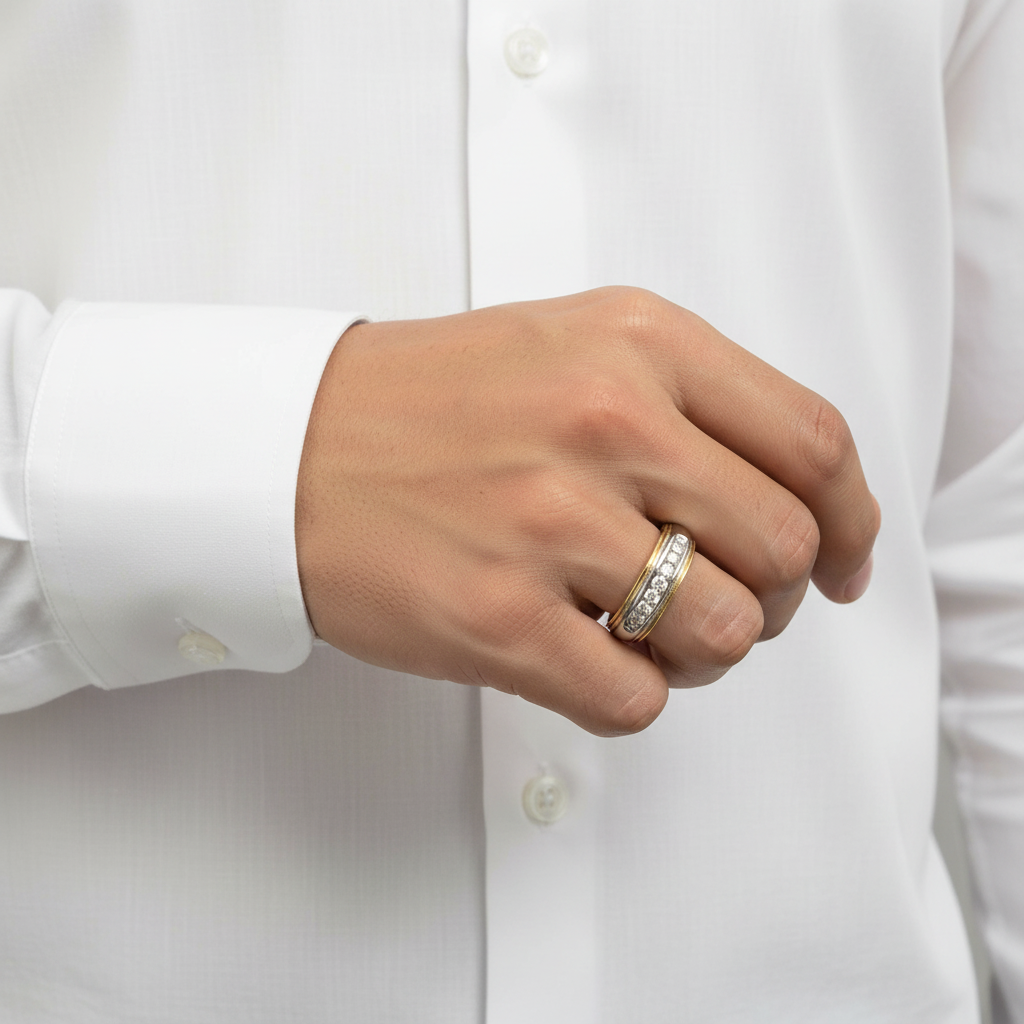 14K Yellow & White Gold Diamond Men's Ring - 0.50ct