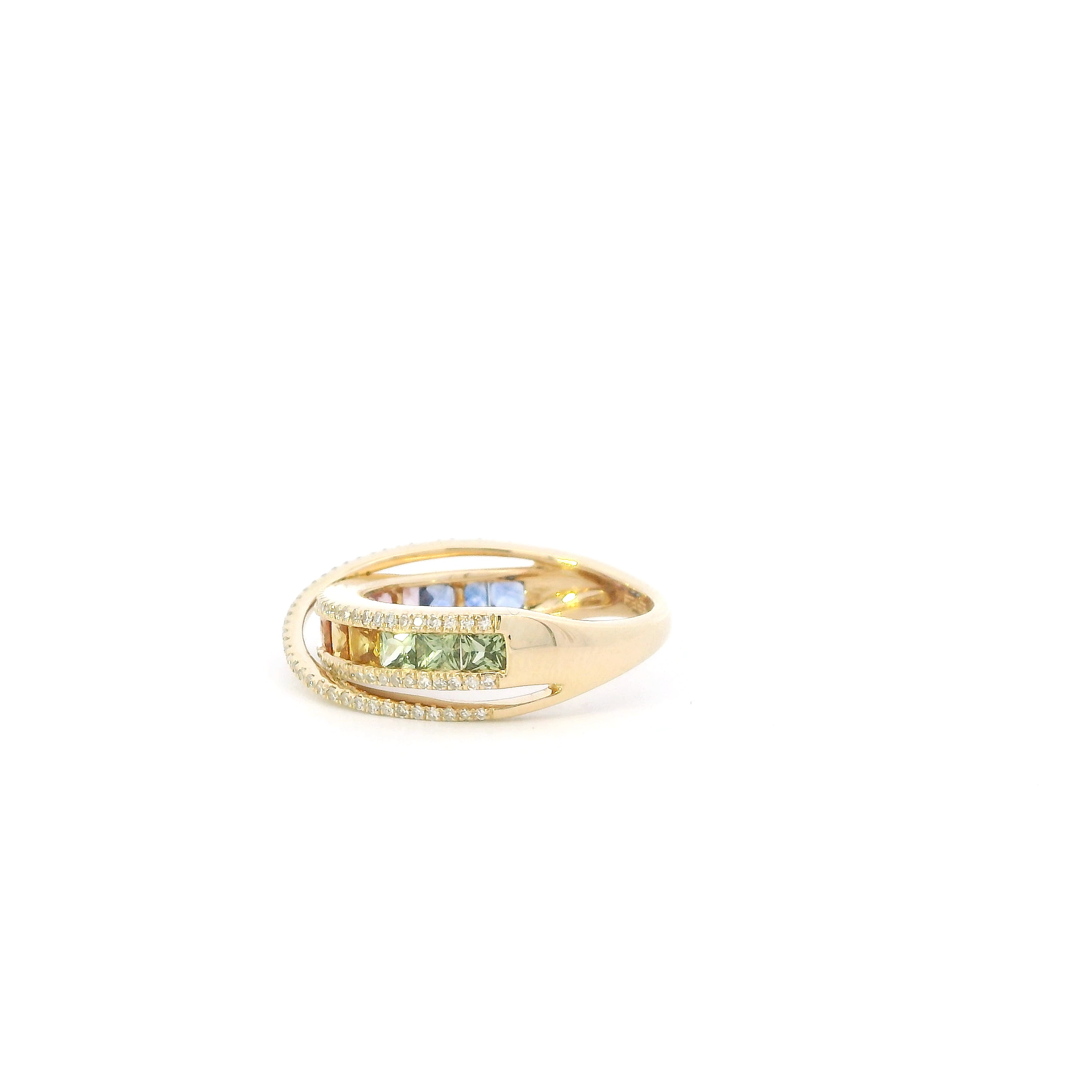 14K Yellow Gold Multi Color Sapphires Women's Ring