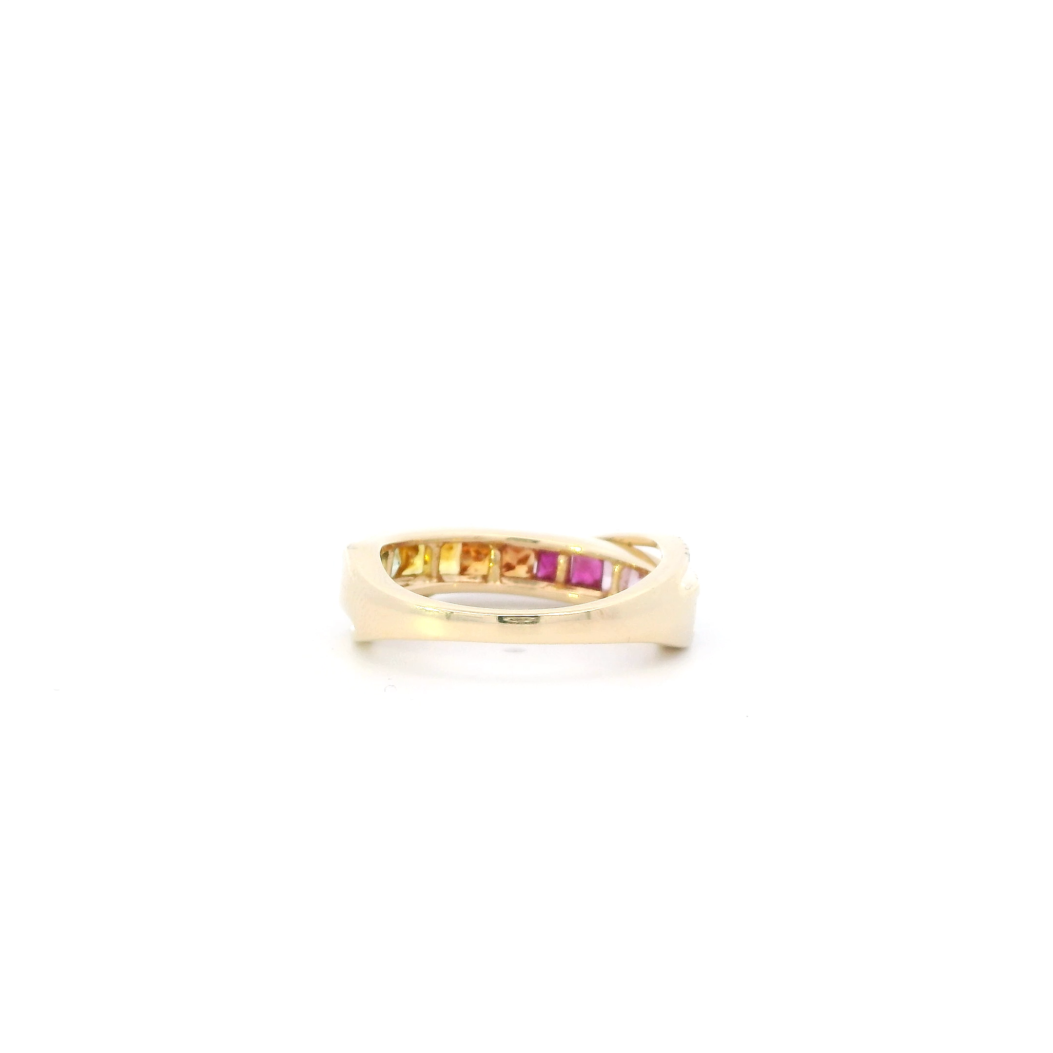 14K Yellow Gold Multi Color Sapphires Women's Ring