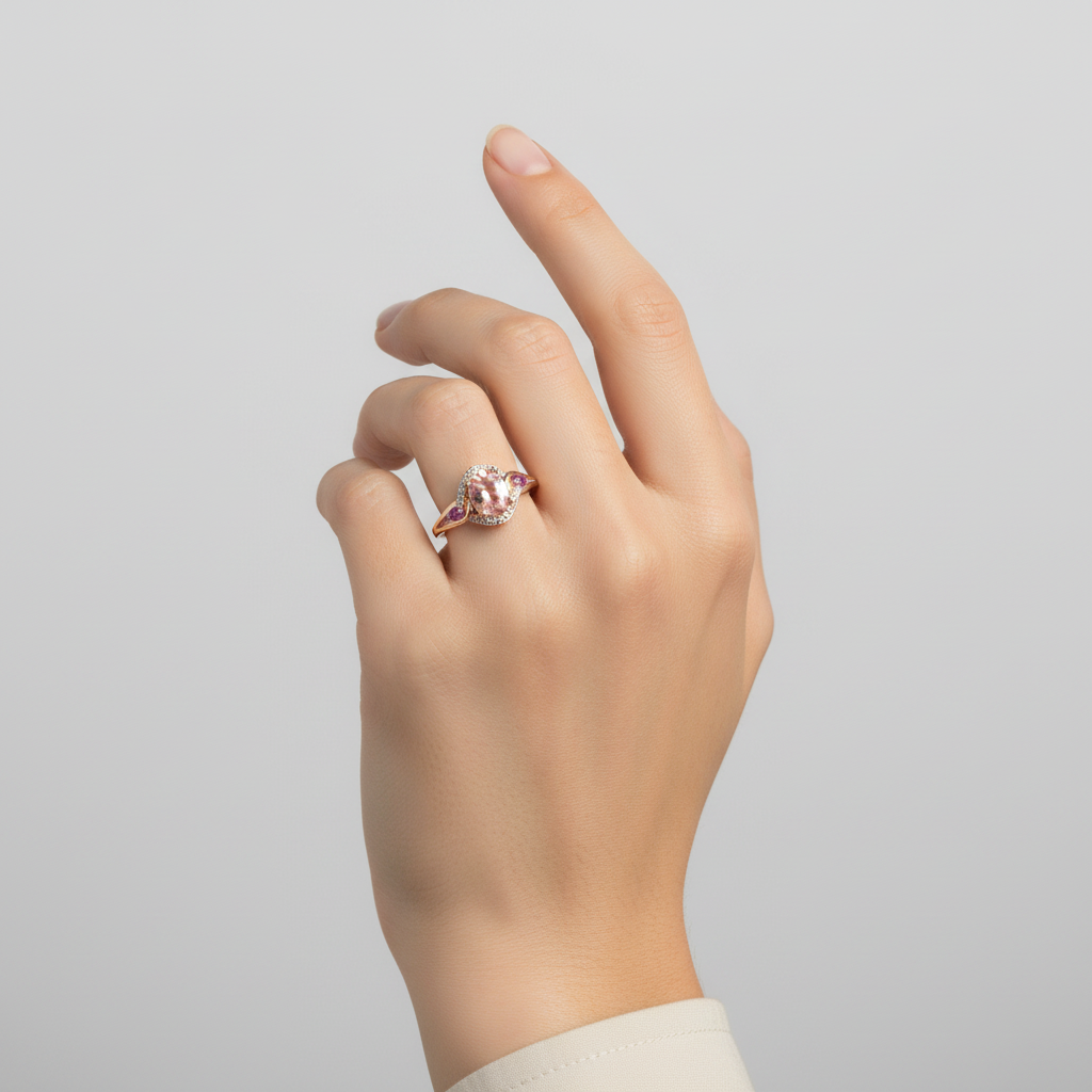 14K Rose Gold Morganite & Pink Sapphire Women's Ring