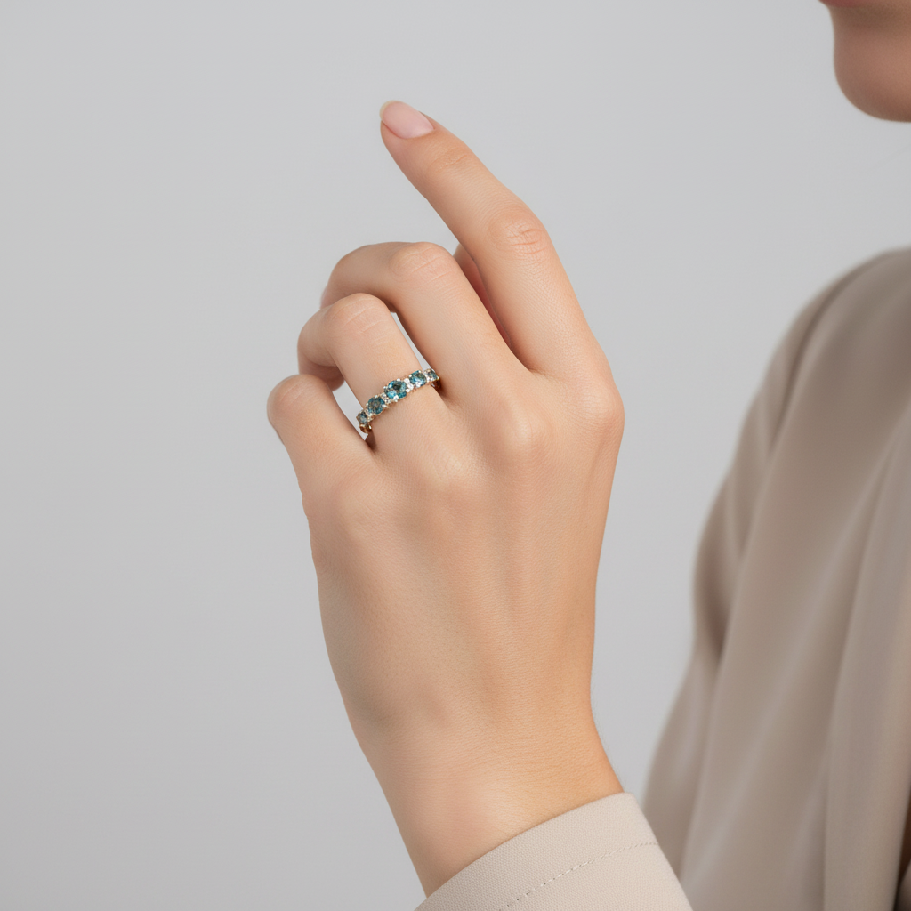 14K Yellow Gold Blue Topaz Women's Ring