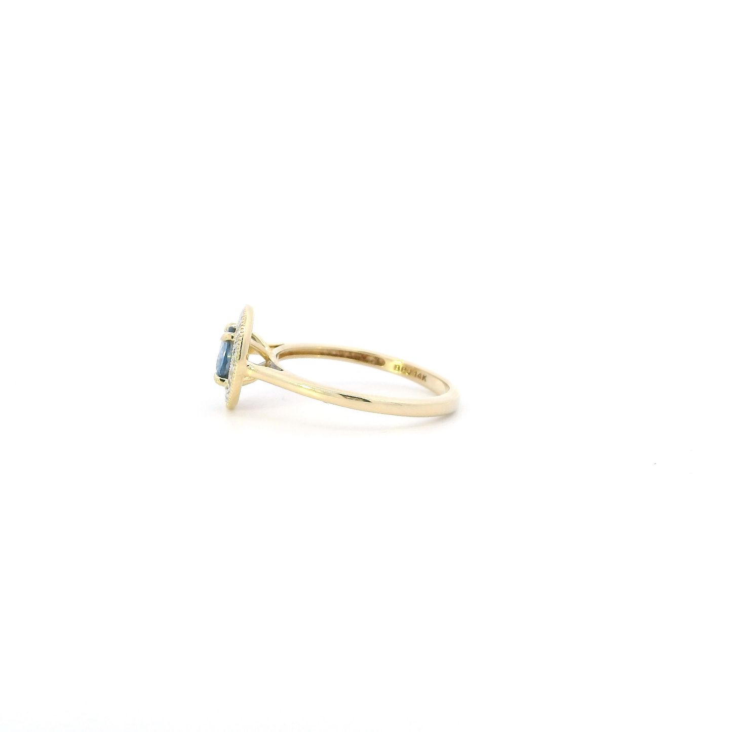 14K Yellow Gold Blue Sapphire & Diamond Women's Ring-0.09ct