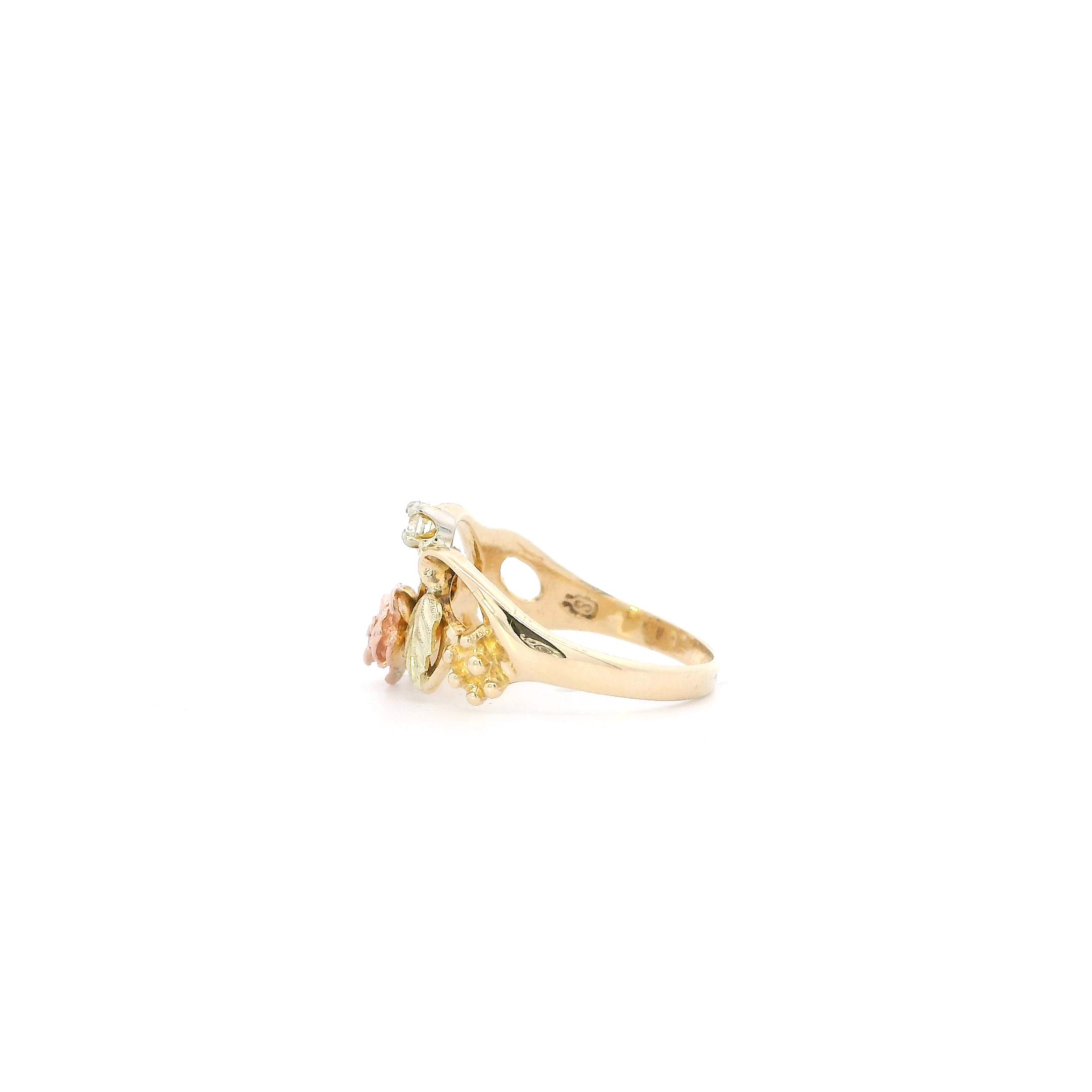 10K Tri Color Gold Diamond Flower & Grapevine Ring-0.06ct