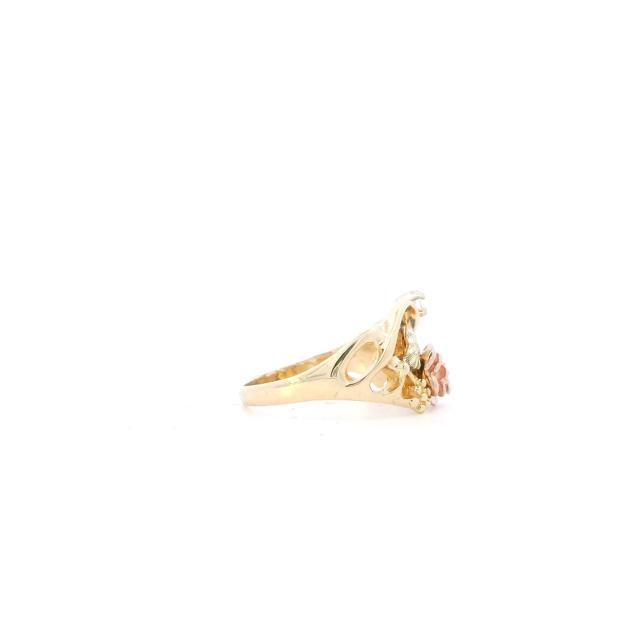 10K Tri Color Gold Diamond Flower & Grapevine Ring-0.06ct