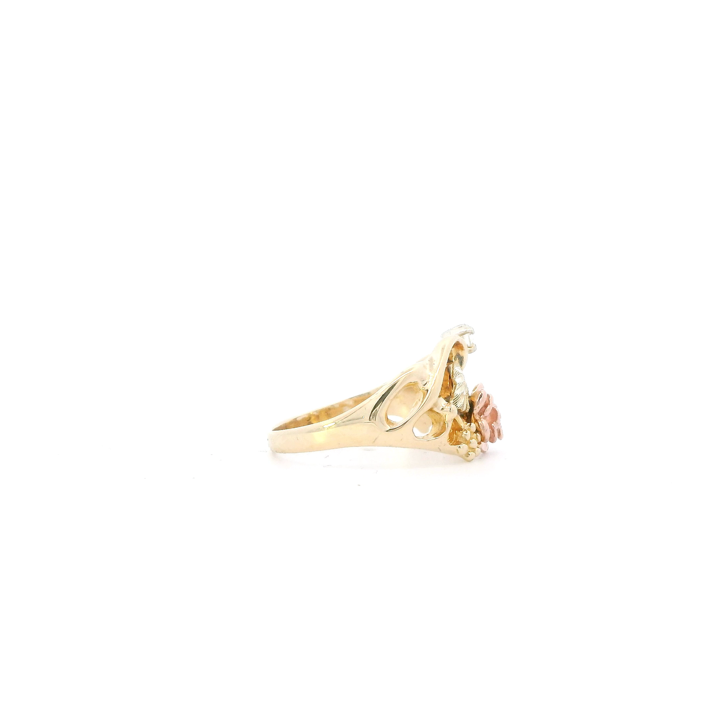 10K Tri Color Gold Diamond Flower & Grapevine Ring-0.06ct