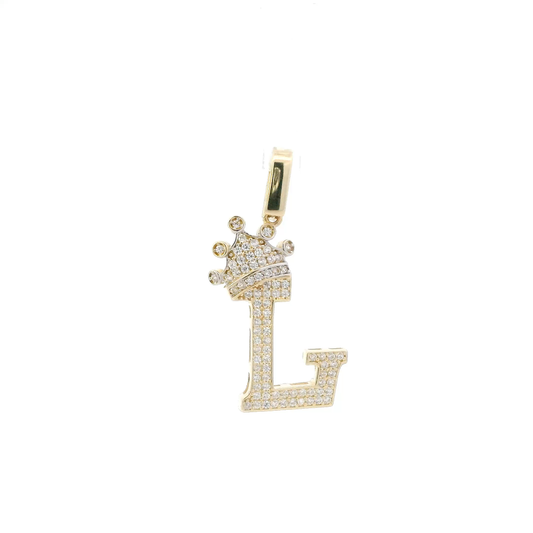 14K Yellow Gold Letter "L" & Crown Pendant