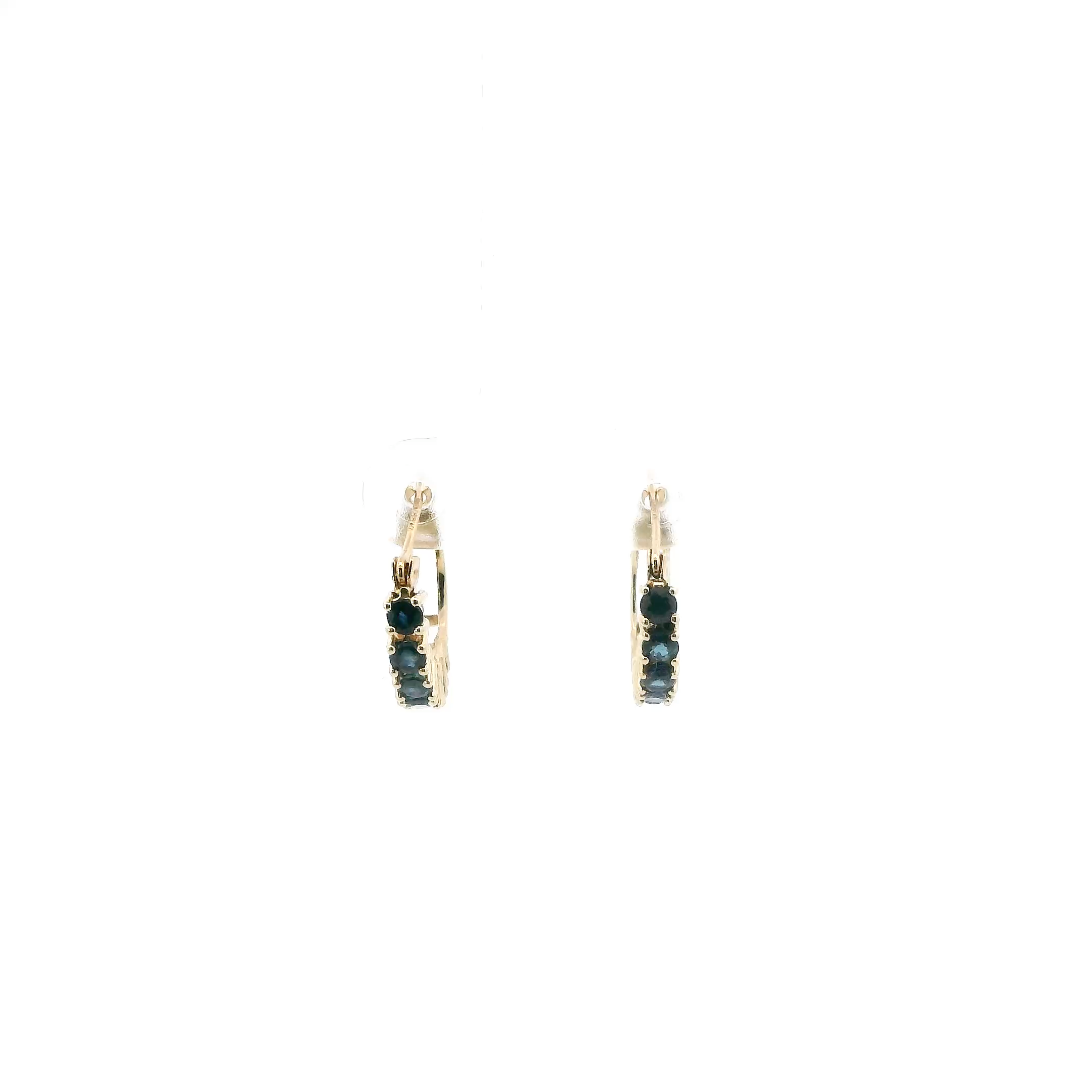 10K Yellow Gold Blue Sapphire Hoop Earrings