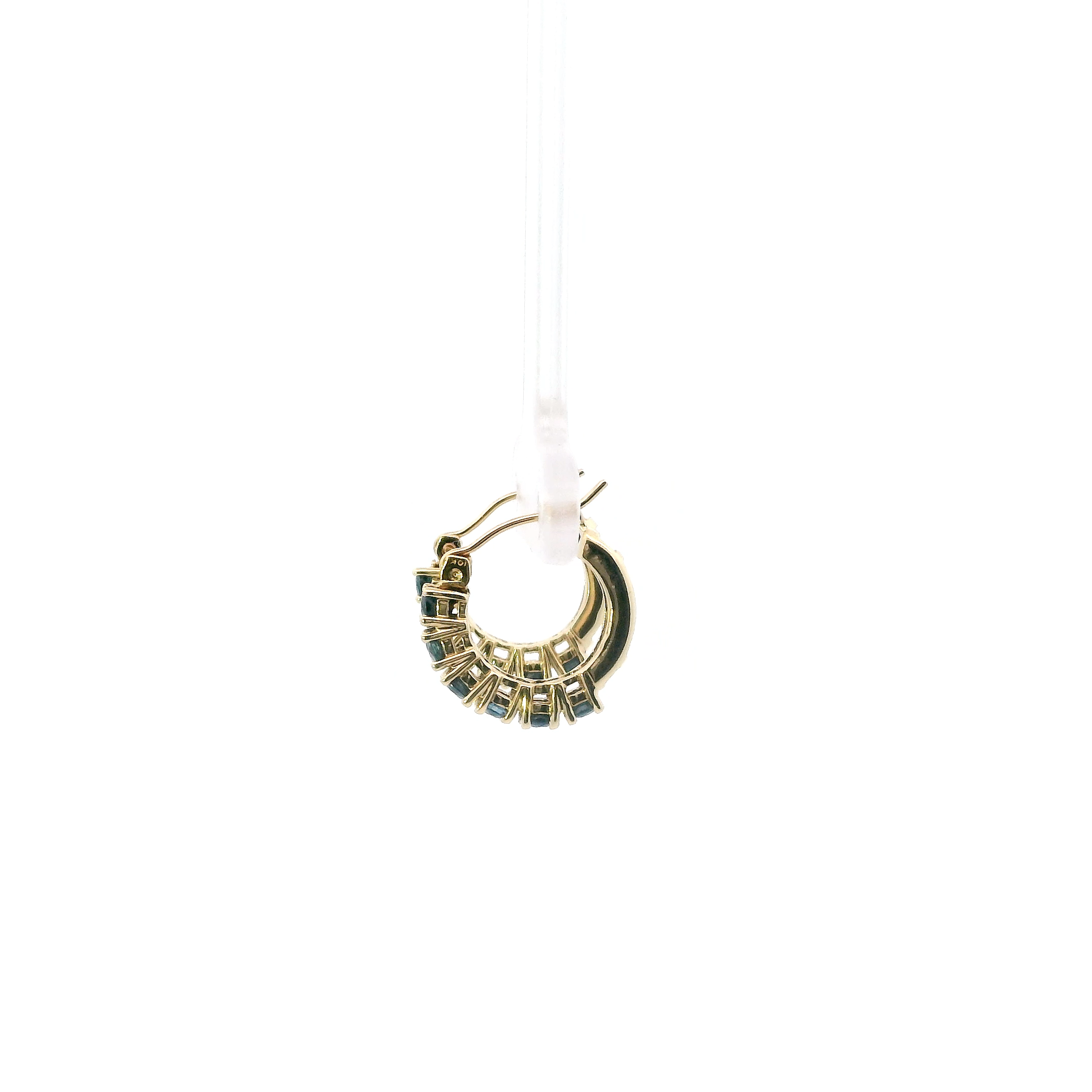 10K Yellow Gold Blue Sapphire Hoop Earrings