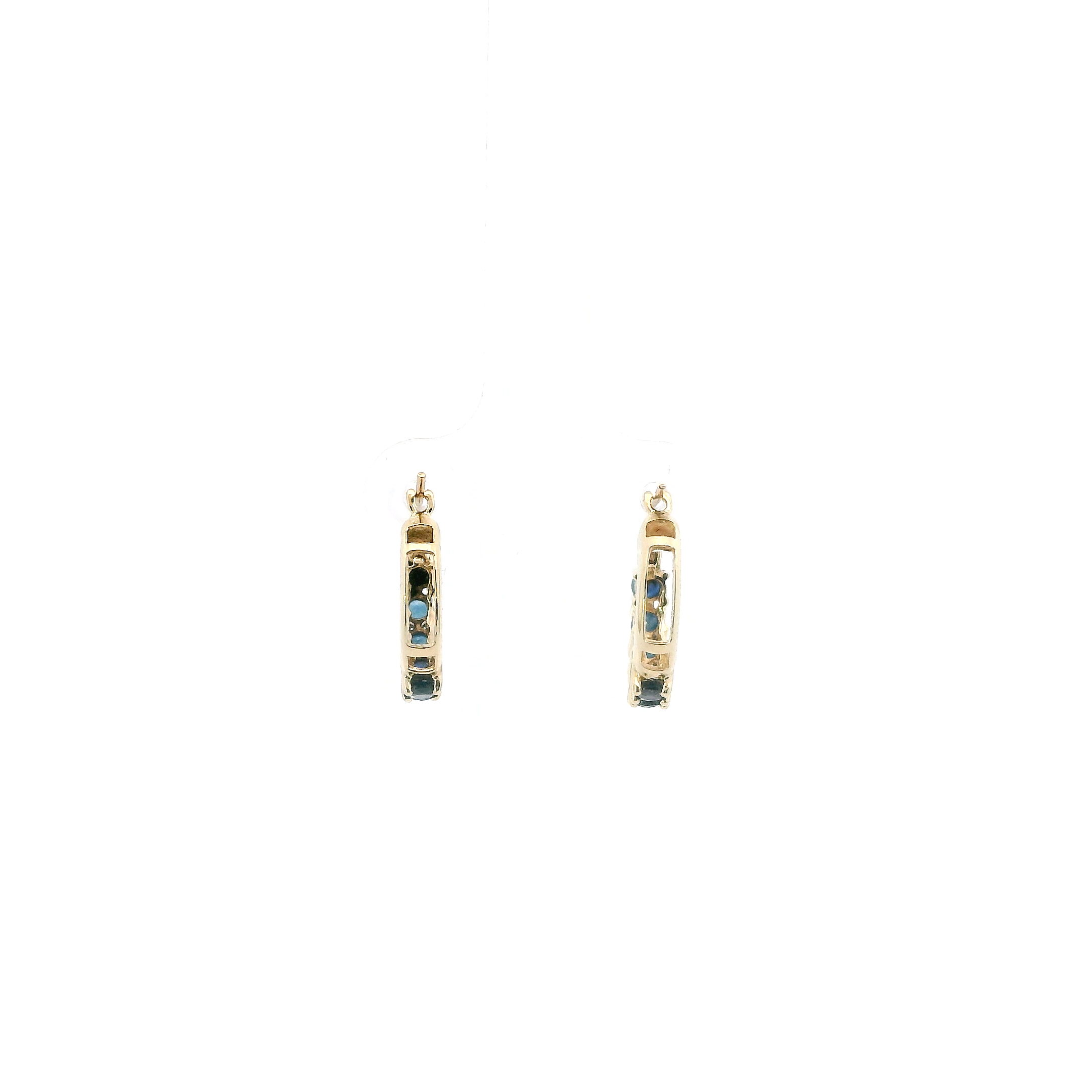 10K Yellow Gold Blue Sapphire Hoop Earrings