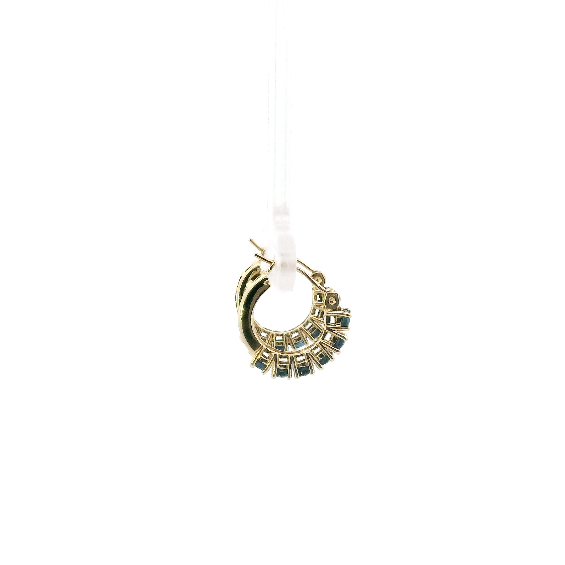 10K Yellow Gold Blue Sapphire Hoop Earrings
