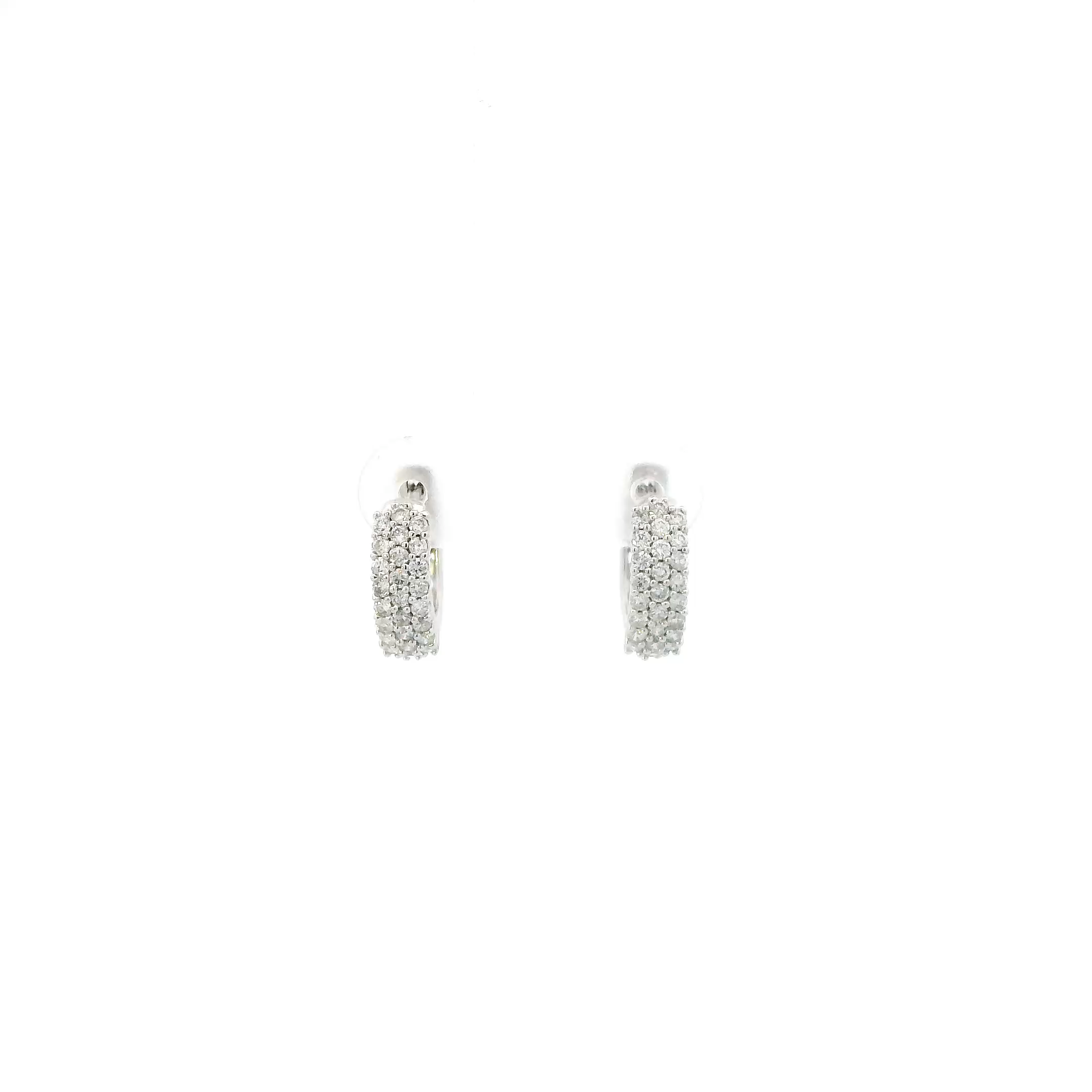 14K White Gold Diamond Huggie Hoop Earrings-0.40ct