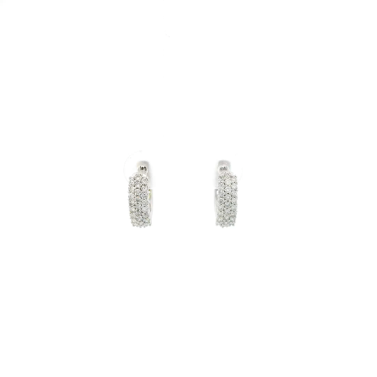 14K White Gold Diamond Huggie Hoop Earrings-0.40ct