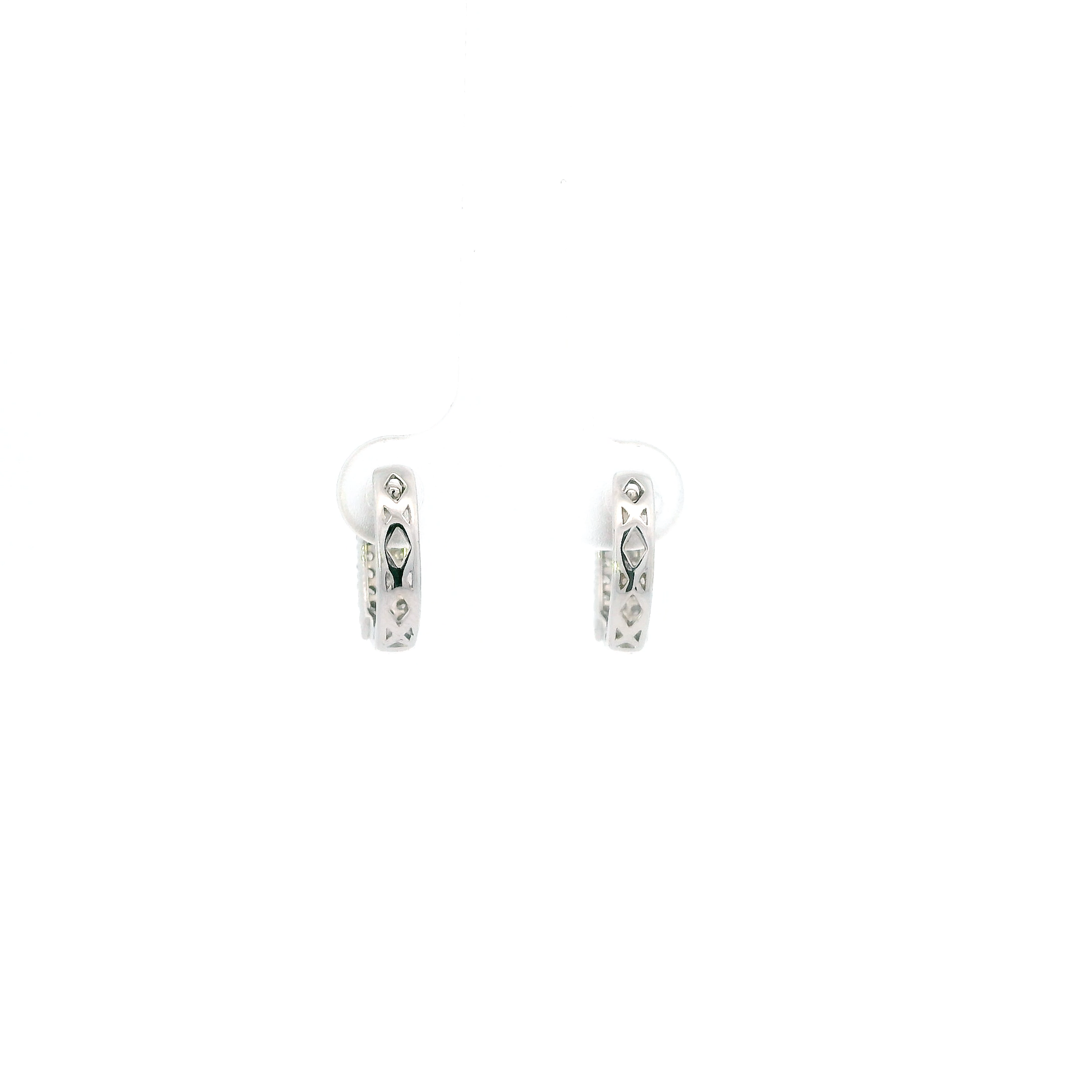 14K White Gold Diamond Huggie Hoop Earrings-0.40ct