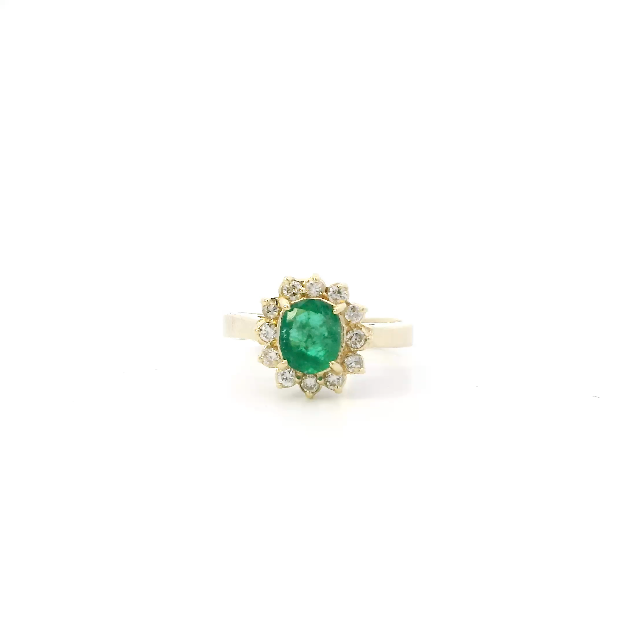 18K Yellow Gold Oval Natural Emerald & Diamond Women's Ring-0.36ct