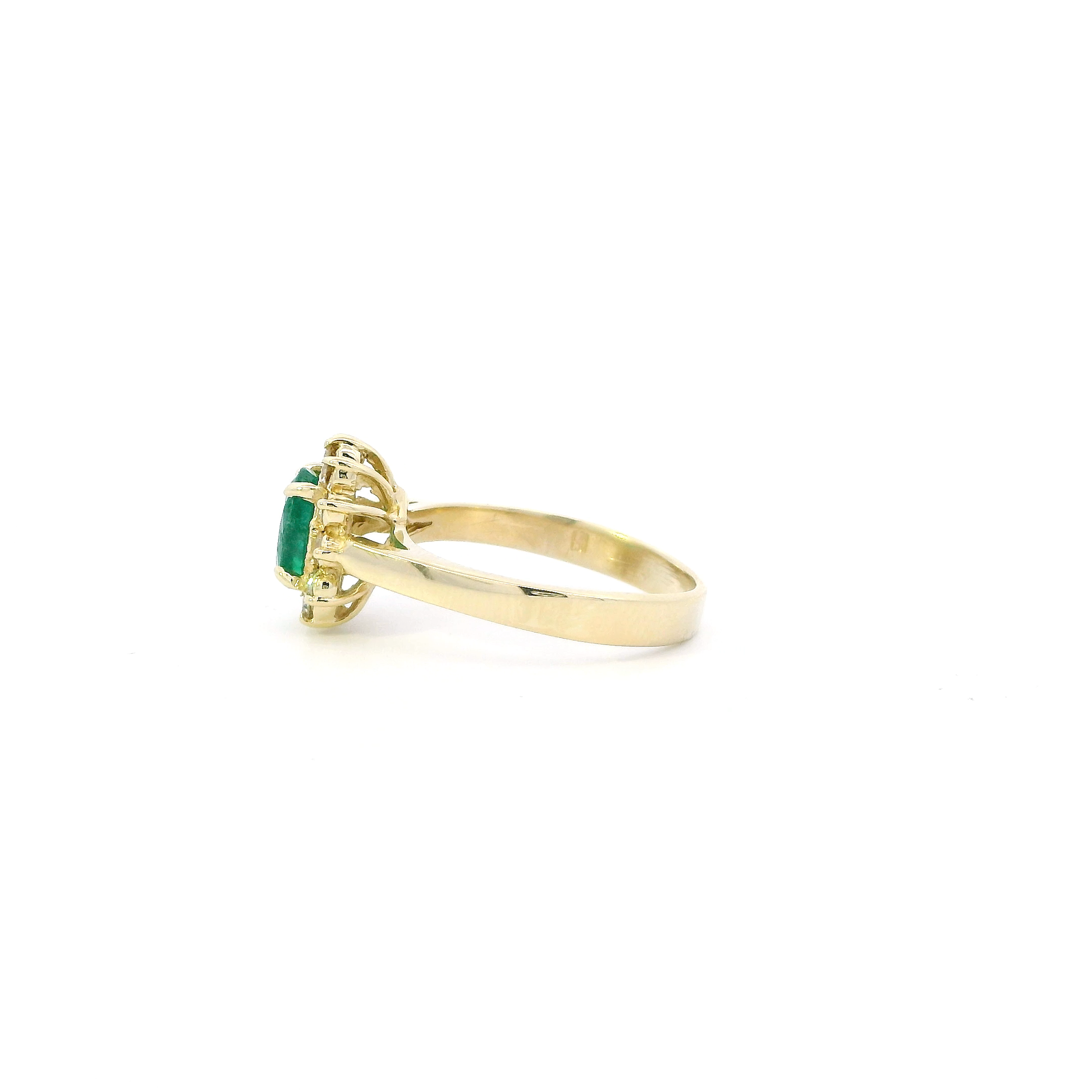 18K Yellow Gold Oval Natural Emerald & Diamond Women's Ring-0.36ct