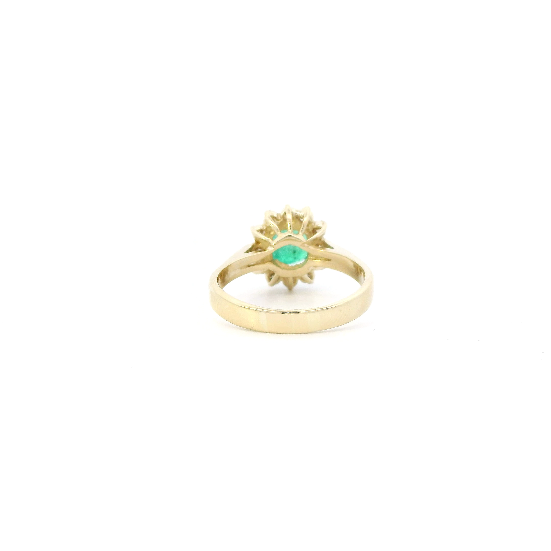 18K Yellow Gold Oval Natural Emerald & Diamond Women's Ring-0.36ct