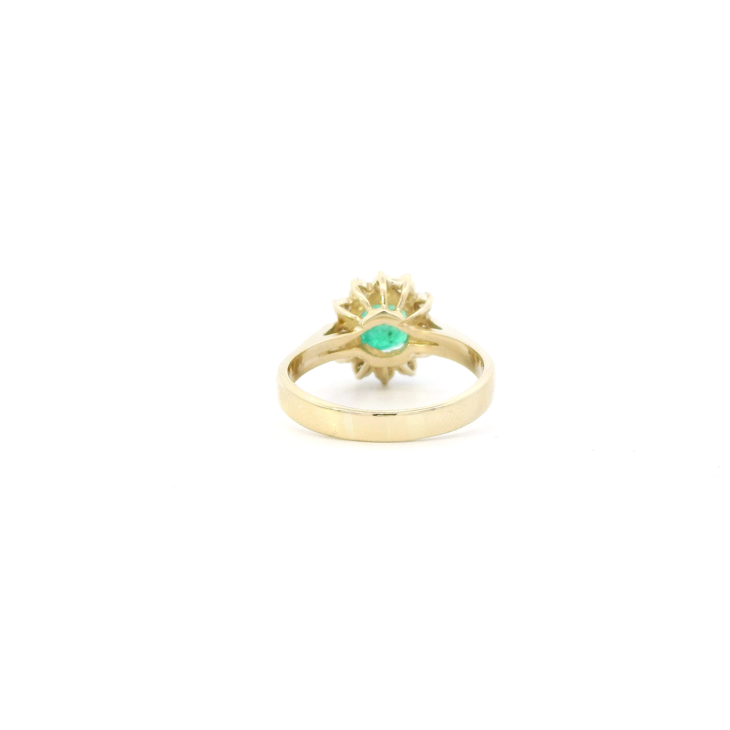 18K Yellow Gold Oval Natural Emerald & Diamond Women's Ring-0.36ct