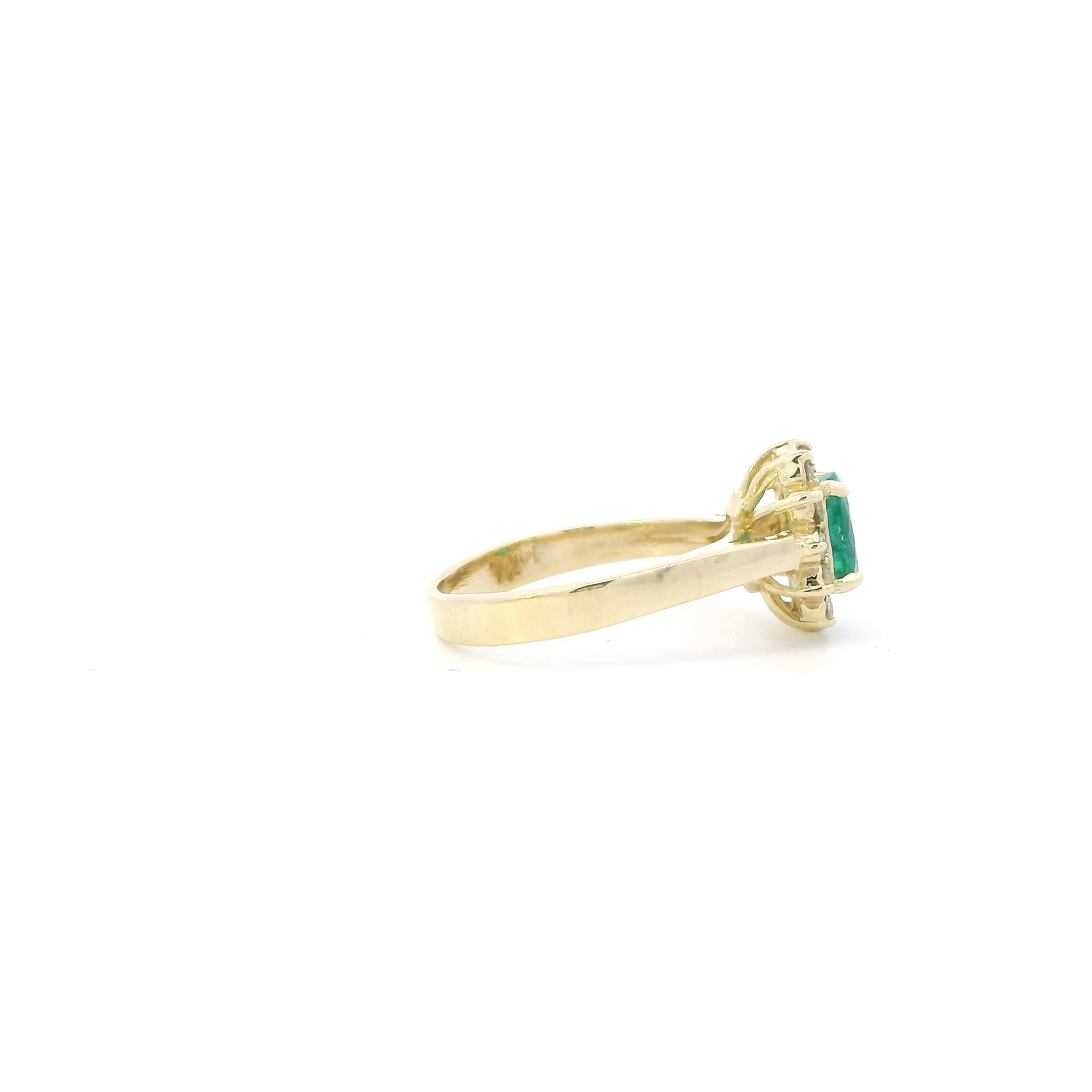18K Yellow Gold Oval Natural Emerald & Diamond Women's Ring-0.36ct