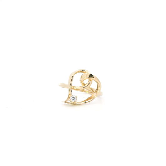 14K Yellow Gold Diamond Open Heart Women's Ring - 0.06ct