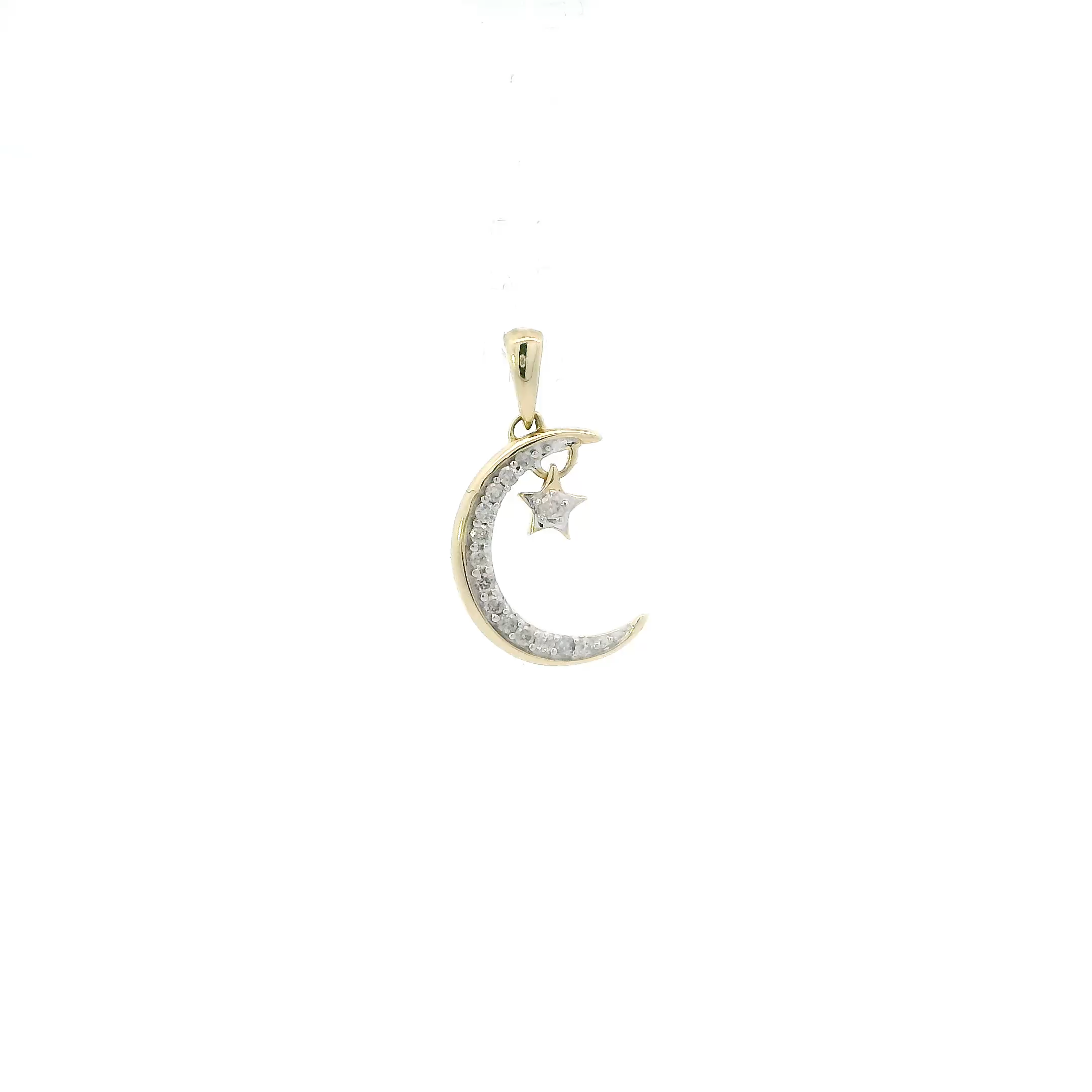 10K Yellow Gold Diamond Star & Moon Pendant - 0.07ct