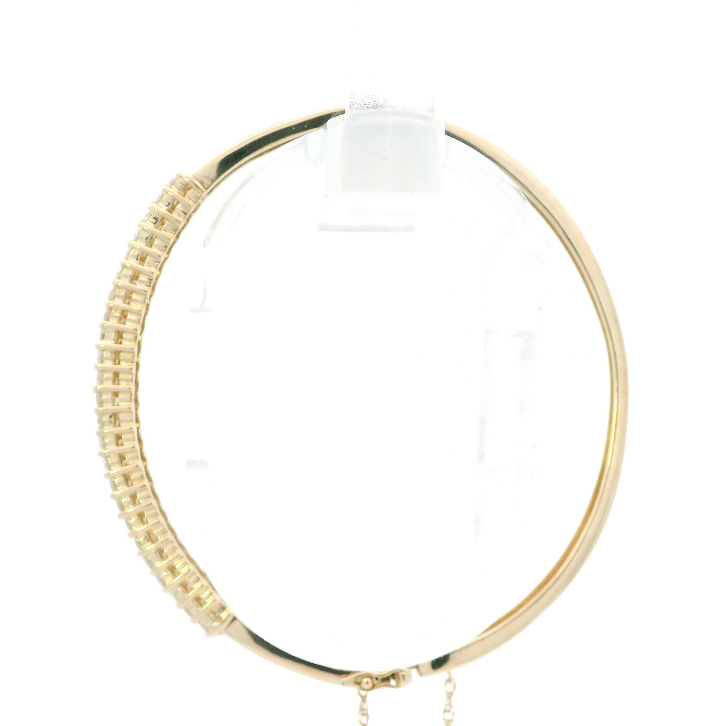 14K Yellow Gold Diamond Bangle Bracelet With Safety Chain
