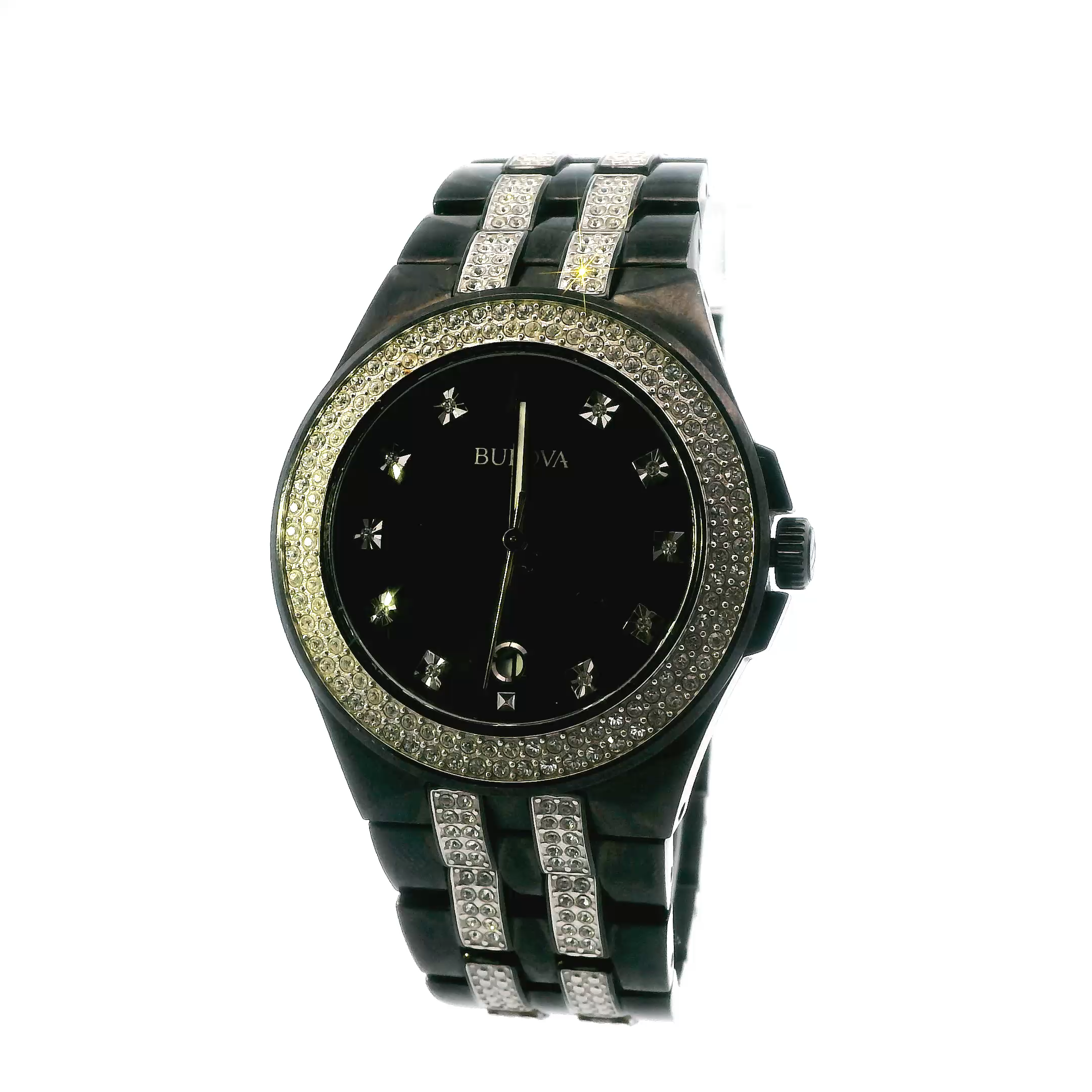 Bulova Crystal Date Luminous Black Stainless Steel Men's Watch