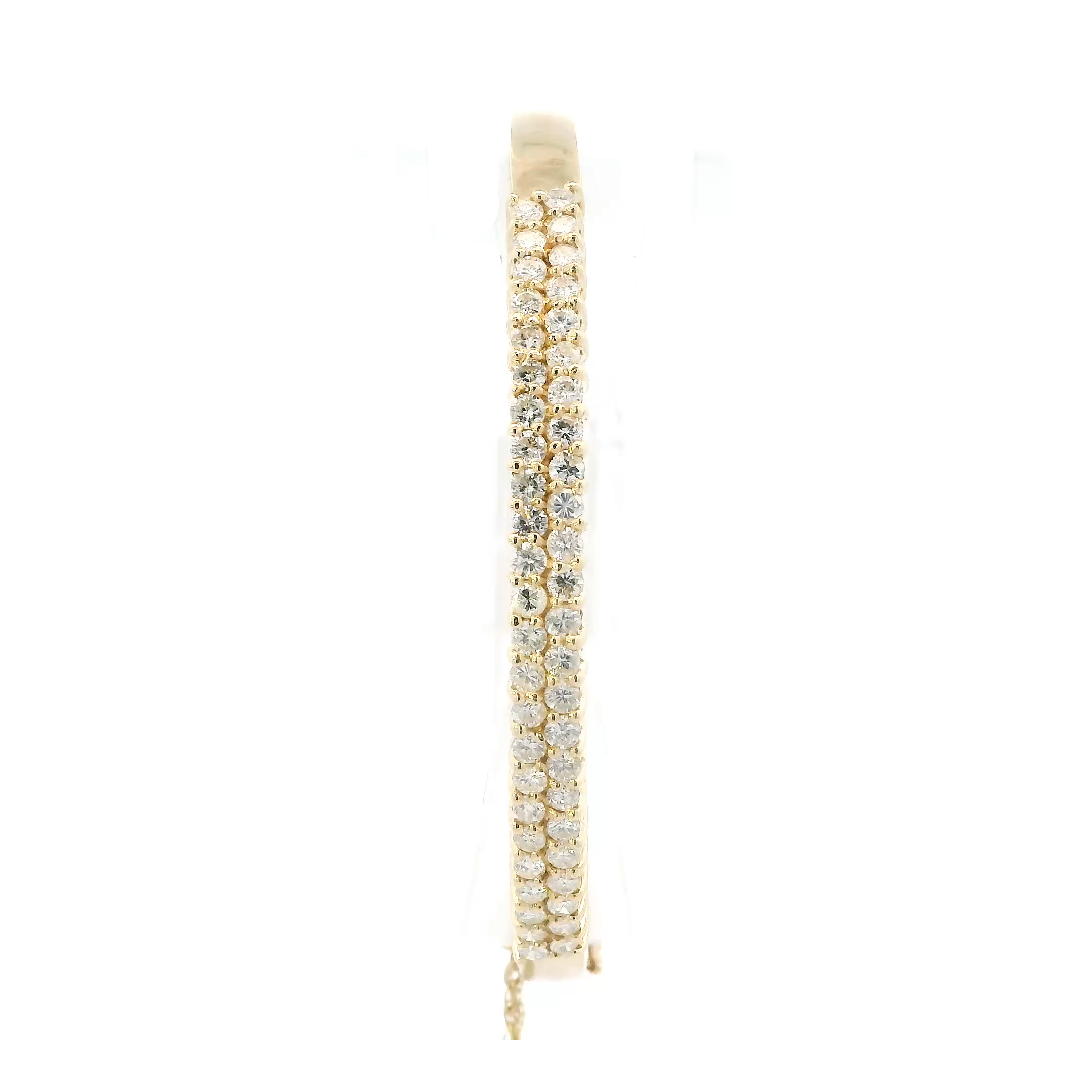 14K Yellow Gold Diamond Bangle Bracelet With Safety Chain