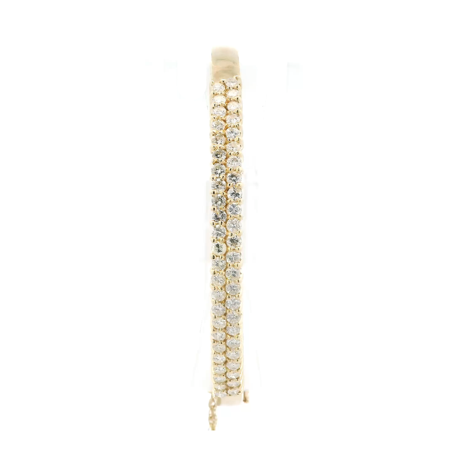 14K Yellow Gold Diamond Bangle Bracelet With Safety Chain