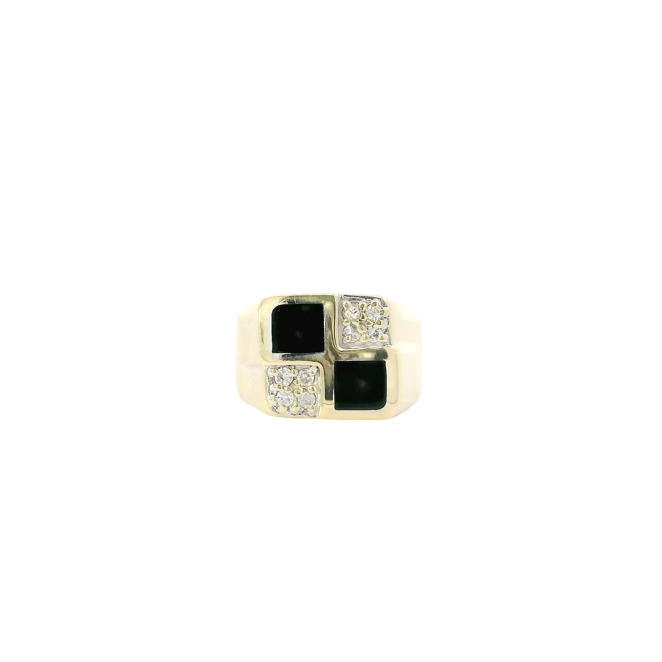 14K Yellow Gold Diamond & Black Onyx Men's Ring - 0.24ct