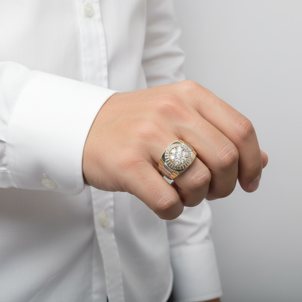 10K Yellow & White Gold Diamond Rolex Men's Ring - 0.94ct