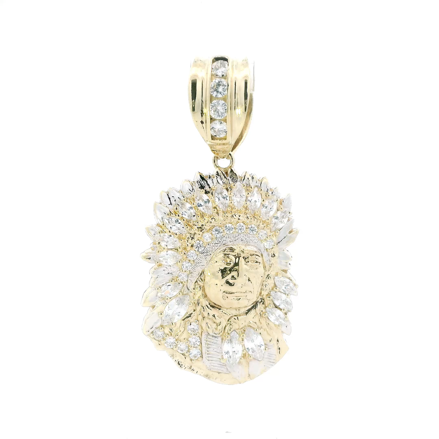 10K Yellow Gold Native American Head Pendant